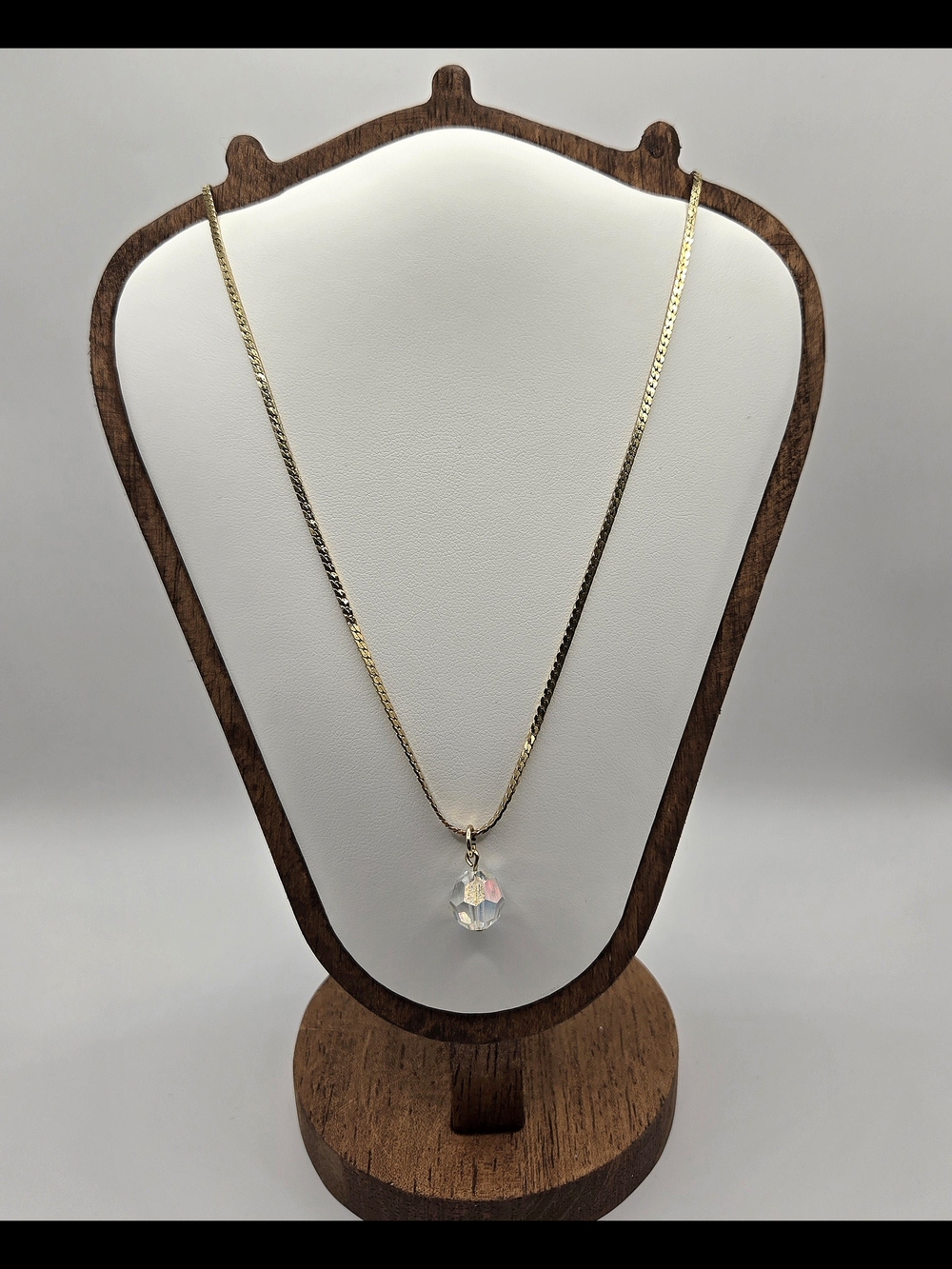 Vintage Monet Gold Plated Necklace with Faceted Crystal Pendant